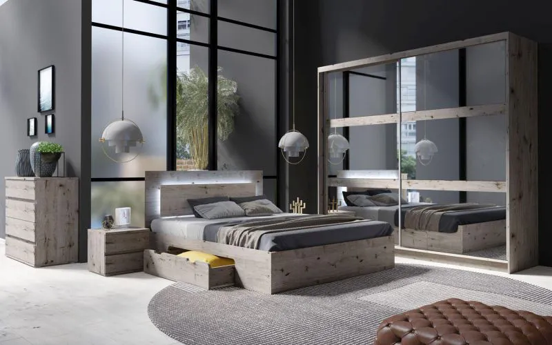 Schlafzimmer - Kleiderschrank mit Spiegel, Farbe: Eiche - Abmessungen: 215 x 230 x 62 cm (H x B x T) Abbildung