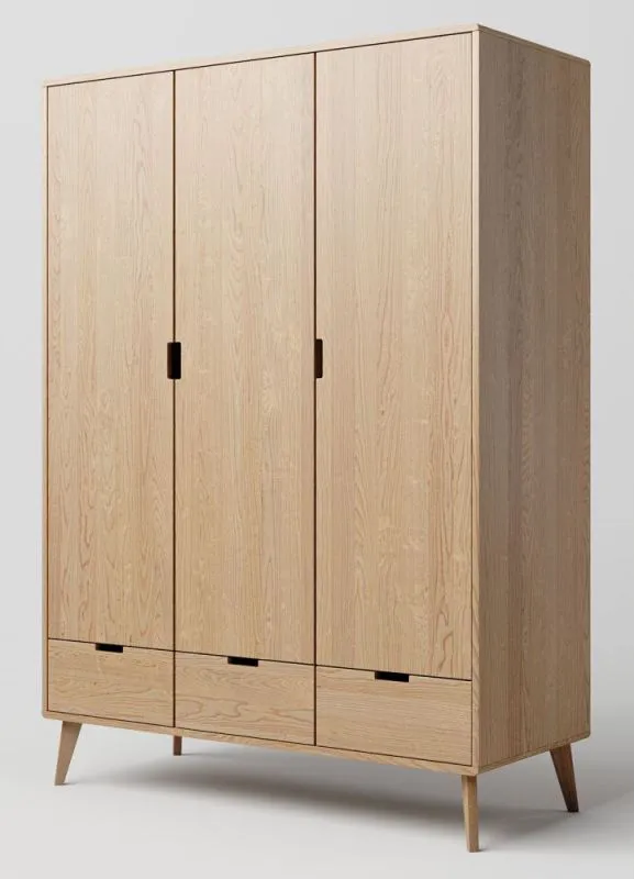 Drehtürenschrank / Kleiderschrank Eiche massiv natur Aurornis 06 - Abmessungen: 200 x 142 x 60 cm (H x B x T)