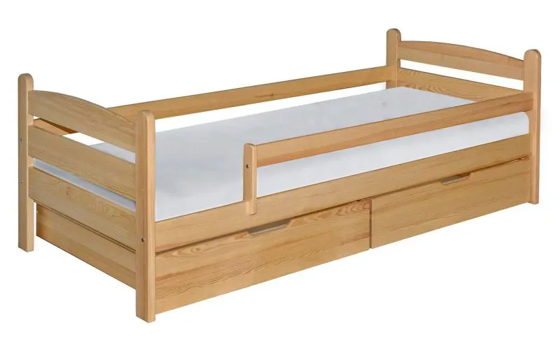 Kinderbett / Jugendbett Milo 36 inkl. 2 Schubladen und Lattenrost, in Natur, Kiefer Massivholz, Liegefläche 90 x 200 cm, robust und langlebig