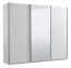 Kleiderschrank / Schwebetürenschrank Bogati 04, Farbe: Weiß / Weiß Hochglanz, eine Spiegeltür, zwei Kleiderstangen, Maße: 224 x 262,5 x 65,5 cm