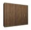 Kleiderschrank / Drehtürenschrank | Farbe: Walnuss | Griffe: Gold | drei Fächer | 2,5 Meter breit | drei Kleiderstangen | Soft-Close-Funktion | fünf Türen