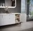 Kommode | Weiß matt | 158 x 47 x 82 cm | Palauli 03 | 3 Schubladen | 2 Türen | Soft Close System | abgerundete Fronten | Metallbeine | Metallgriffe in Gold
