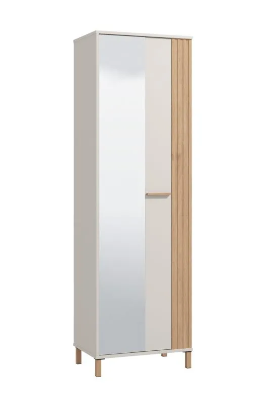 Garderobenschrank mit Spiegel Venac 04, Farbe: Eiche Artisan / Kaschmir, ausziehbare Kleiderstange, ABS-Kanten, Maße: 192,5 x 59,5 x 40 cm, vier Fächer