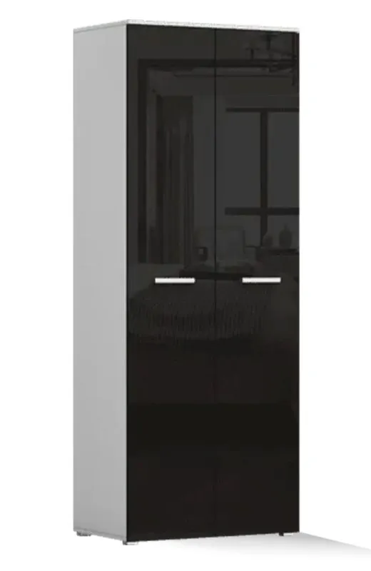 Drehtürenschrank / Kleiderschrank | 199 x 80 x 51 cm | Hochglanz Schwarz / Weiß | Doppelflügeltüren | 2 Fächer | Zweifarbiges Minimal-Design