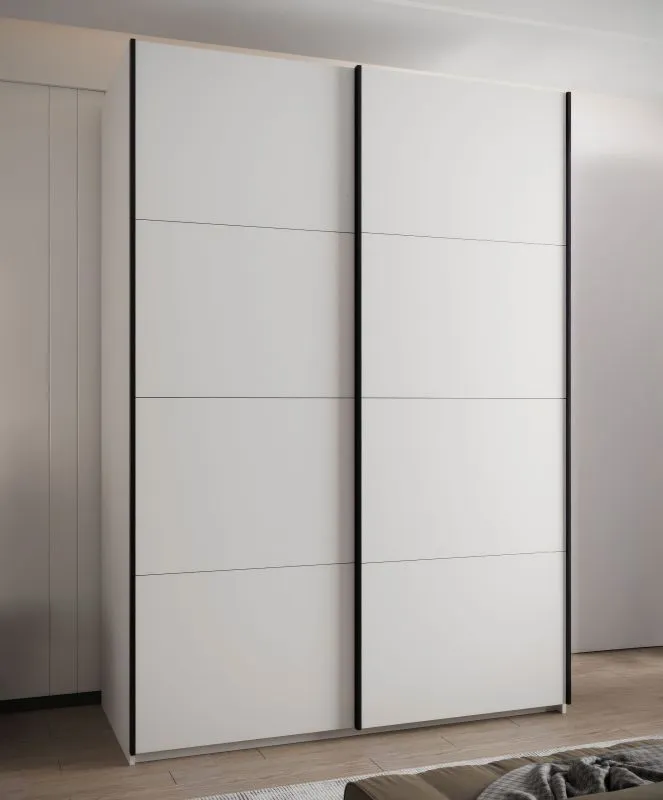 Kleiderschrank / Schiebetürenschrank | 245,5 x 180 x 64 cm | 2 Kleiderstangen | 2 Schiebetüren | 11 Fächer | 10 Einlegeböden | Soft-Close | Farbe: Weiß
