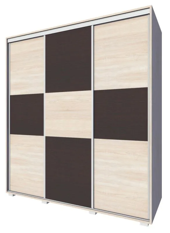 Schiebetürenschrank / Kleiderschrank Rabaul 38, Farbe: Sonoma Eiche hell / Sonoma Eiche dunkel - Abmessungen: 210 x 150 x 60 cm (H x B x T)