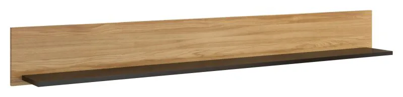 Hängeregal, Wandregal, Bücherregal - 182 cm breit, Farbe: Eiche / Schwarz Abbildung
