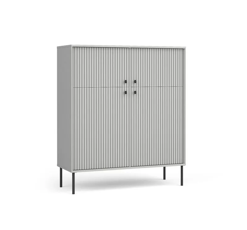 Kommode mit vier Türen Alonnisos 07, Farbe: Grau, Soft-Close-Funktion, Maße: 122,5 x 105,5 x 41 cm, Griffe & Beine: Metall, ABS-Kantenschutz