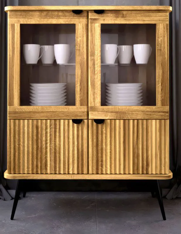 Vitrine Rolleston 21 Wildeiche massiv geölt - Abmessungen: 117 x 97 x 46 cm (H x B x T)