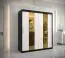 Eleganter Kleiderschrank Hochfeiler 14, Farbe: Schwarz / Weißer Marmor - Abmessungen: 200 x 180 x 62 cm (H x B x T), mit zwei Kleiderstangen und zwei Spiegel