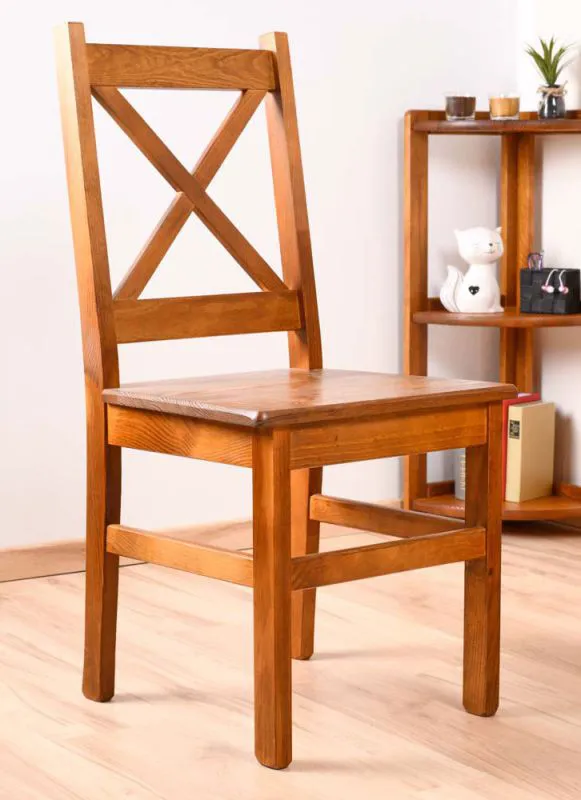 Stuhl Kiefer massiv Vollholz Eichefarben Junco 246 - Abmessungen: 95 x 44 x 49 cm (H x B x T)