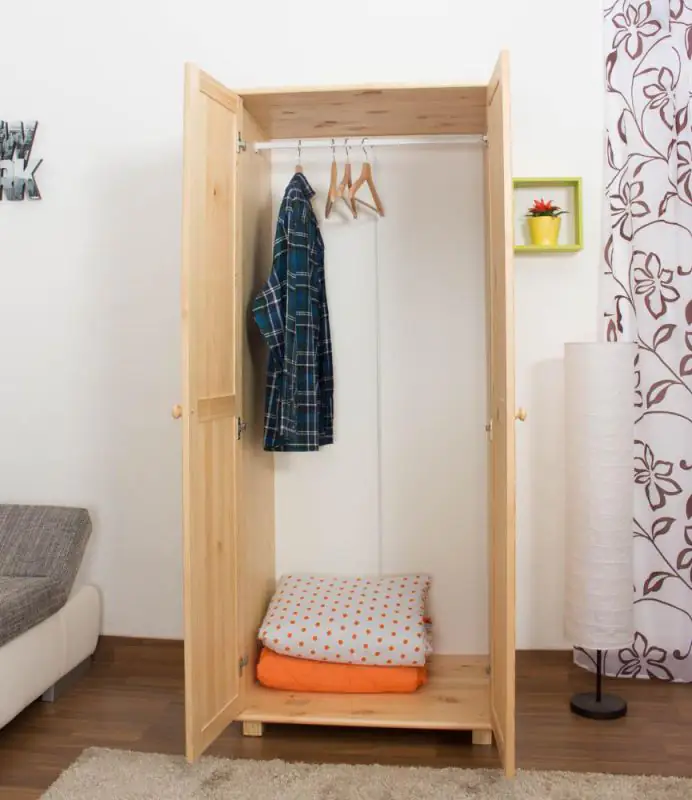 Holzschrank Kleiderschrank Schlafzimmerschrank, Farbe: Natur 190x80x60 cm Abbildung
