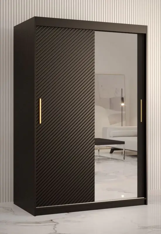 Kleiderschrank im schlichten Design Balmenhorn 32, Farbe: Schwarz matt - Abmessungen: 200 x 120 x 62 cm (H x B x T), mit einer Spiegeltür