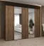 Drehtürenschrank mit drei Kleiderstangen | Farbe: Walnuss | drei Fächer | 2,5 Meter breit | Griffe: Gold | Soft-Close-Funktion | zwei Spiegeltüren