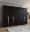 Drehtürenschrank / Kleiderschrank | Farbe: Schwarz | 4 Fächer | 3 Meter breit | Griffe: Kaschmir | 4 Kleiderstangen | Soft-Close-Funktion | Maße: 300 x 52 x 202 cm