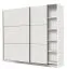 Breiter Schiebetürenschrank / Kleiderschrank Kule 07, Farbe: Weiß, zwei Kleiderstangen, 10 Fächer, gute Verarbeitung, Maße: 210 x 217 x 62,5 cm