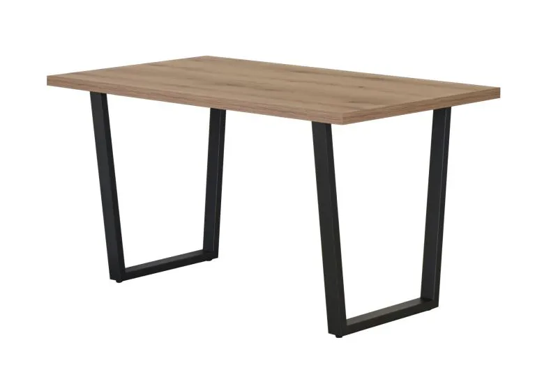 Esstisch Ourense 04 in Eiche Artisan, Tischplatte 160 x 90 cm, schwarze U-förmige Metallbeine, ABS-Kanten, robuste Oberfläche