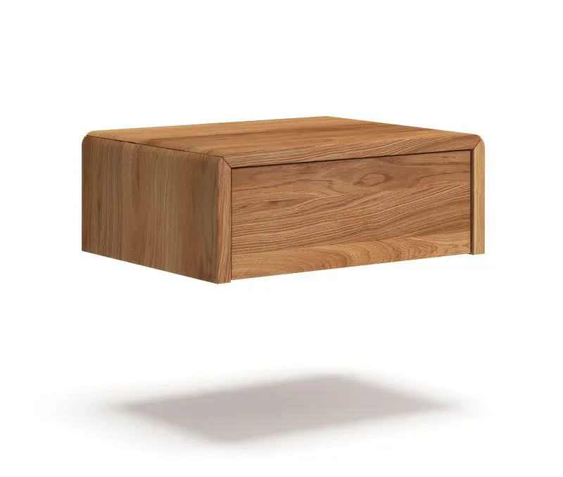 Hängende Nachtkommode | Massivholz | Eichenholz geölt | 1 Schublade | 50 x 39 x 19 cm | Soft-Close Funktion | Push-to-open Funktion