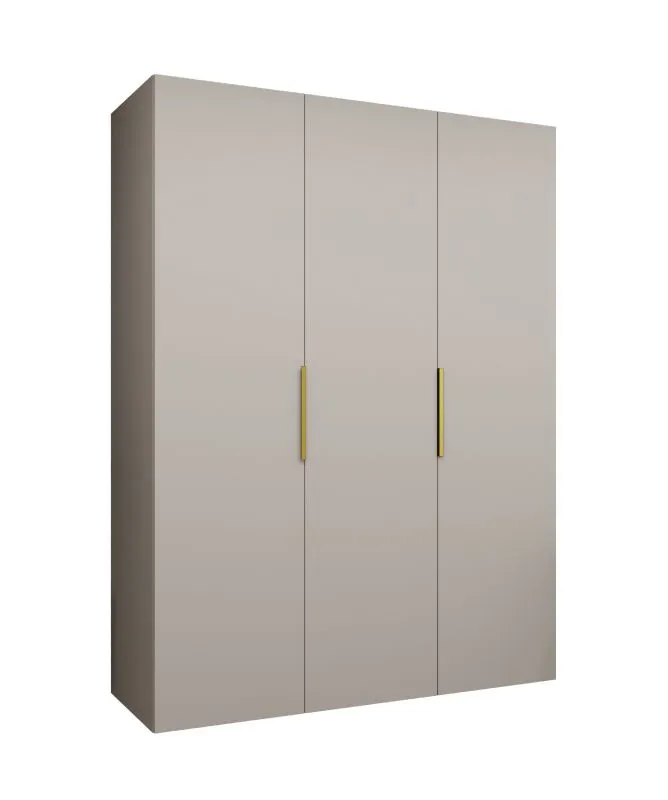 Kleiderschrank / Drehtürenschrank Korab 22, Farbe: Kaschmir, Griffe: Gold, zwei Fächer, 1,5 Meter breit, zwei Kleiderstangen, Soft-Close-Funktion, drei Türen