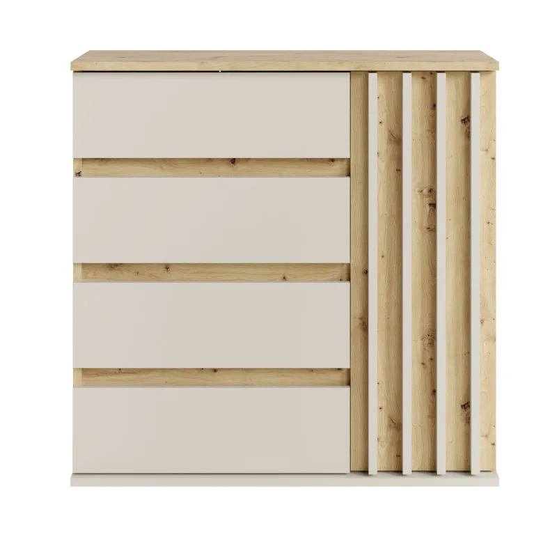 Kommode | 80 x 34 x 80 cm | Eiche Artisan / Beige-Kaschmir | 1 Tür | 4 Schubladen | 2 Fächer | Alexandroupoli 02