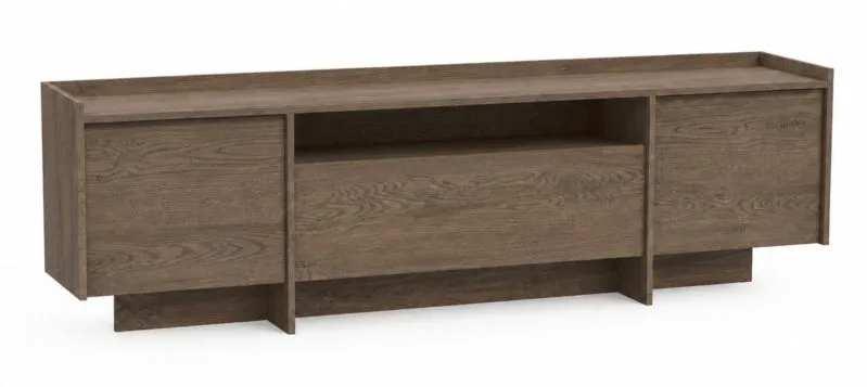 TV-Unterschrank Illgau 02, Baltic Storm - Dunkelbraun, 57 x 197 x 38 cm, mit 2 Türen, 1 Klapptür und 4 Fächern, Push-to-open System, ABS-Kanten