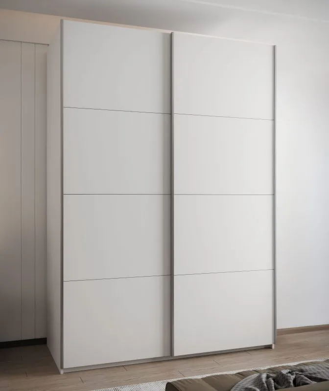 Kleiderschrank / Schiebetürenschrank | 11 Fächer | 10 Einlegeböden | 245,5 x 170 x 64 cm | 2 Kleiderstangen | 2 Schiebetüren | Farbe: Weiß | Soft-Close