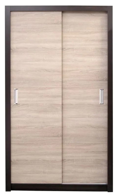 120 cm breiter Schiebetürenschrank mit 2 Türen | 6 Fächer | Kleiderstange | Farbe: Sonoma Eiche Abbildung