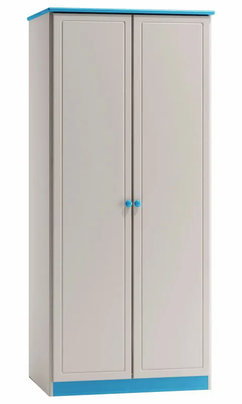 Schmaler 80 cm breiter Kleiderschrank mit 2 Türen | Farbe: Weiß / Blau Abbildung