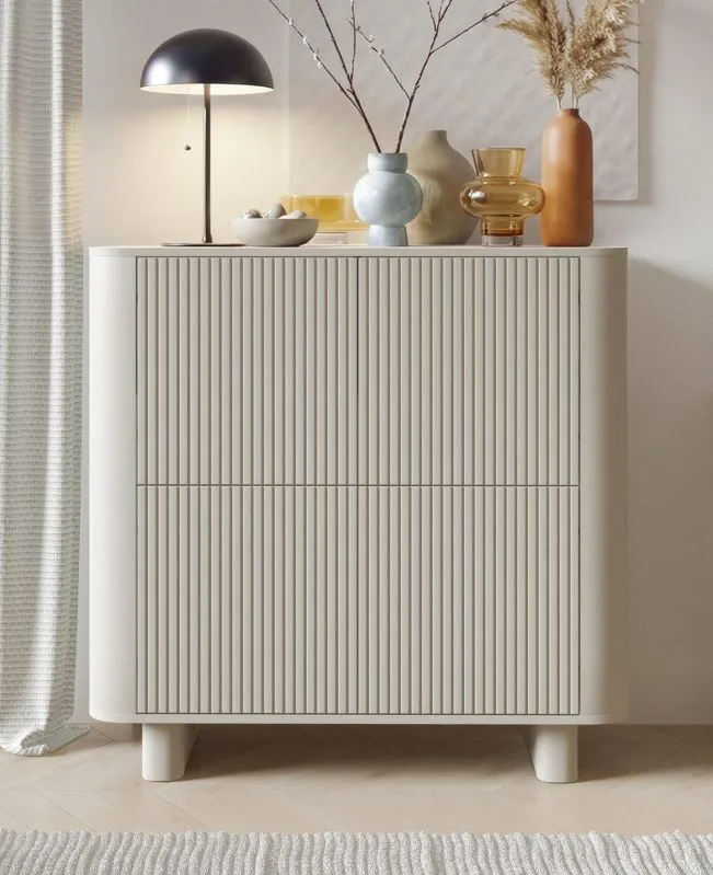 Kommode | 4 Drehtüren | Push-to-open Funktion | Kaschmir | 8 Fächer | 100 x 40 x 100 cm | Push-to-open Funktion | Lamellen Front | für Wohnzimmer