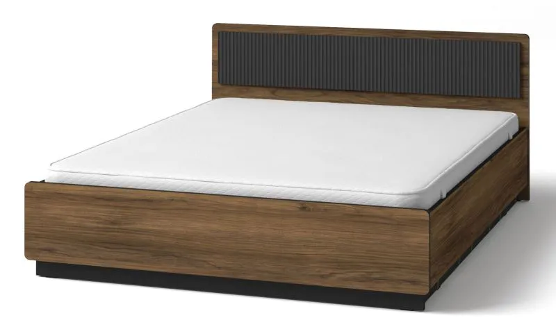 Doppelbett Mairenke 13, Farbe: Walnuss / Schwarz matt - Liegefläche: 160 x 200 cm (B x L)