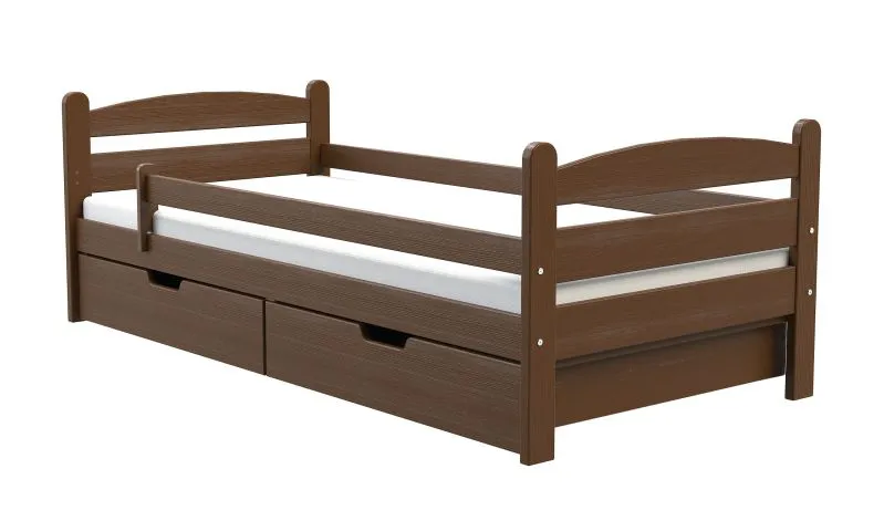 Kinderbett / Jugendbett Milo 36 inkl. 2 Schubladen und Lattenrost, in Nuss, Kiefer Massivholz, Liegefläche 90 x 200 cm, robust und stabil