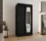 Schiebetürenschrank / Kleiderschrank Musala 03, Farbe: Schwarz, zwei Kleiderstangen, 1 Meter breit, Aluminiumschienen, eine Spiegeltür, fünf Fächer