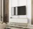 TV-Board / TV-Schrank mit zwei Kipptüren Horsham 38, geriffelte Front, Farbe: Weiß, hängend montierbar, Beine: Gold, ABS-Kantenschutz, Push-to-open