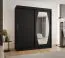 Schiebetürenschrank / Kleiderschrank Musala 15, Farbe: Schwarz, zwei Kleiderstangen, 1,8 Meter breit, Aluminiumschienen, eine Spiegeltür, 10 Fächer