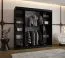 Schiebetürenschrank | Schwarz Matt | dekorativer Spiegel | 200 x 62 x 200 cm | 10 Fächer | 2 Kleiderstangen | Moderne Details | Kleiderschrank