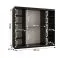 Schiebetürenschrank / Kleiderschrank | Schwarz Matt | 10 Fächer | 2 Kleiderstangen | 200 x 62 x 200 cm | dekorative Spiegeltür | für Schlafzimmer