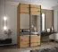 Kleiderschrank / Schiebetürenschrank | 245,5 x 140 x 64 cm | 2 Schiebetüren | Soft-Close | 6 Fächer | 2 Kleiderstangen | Spiegel | Farbe: Eiche Artisan