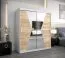 Schiebetürenschrank / Kleiderschrank Naranco 04 mit Spiegel, Farbe: Weiß matt / Eiche Sonoma - Abmessungen: 200 x 180 x 62 cm ( H x B x T )