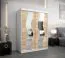 Schiebetürenschrank / Kleiderschrank Hacho 03 mit Spiegel, Farbe: Weiß matt / Eiche Sonoma - Abmessungen: 200 x 150 x 62 cm ( H x B x T)