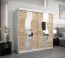 Schiebetürenschrank / Kleiderschrank Hacho 05 mit Spiegel, Farbe: Weiß matt / Eiche Sonoma - Abmessungen: 200 x 200 x 62 cm ( H x B x T)