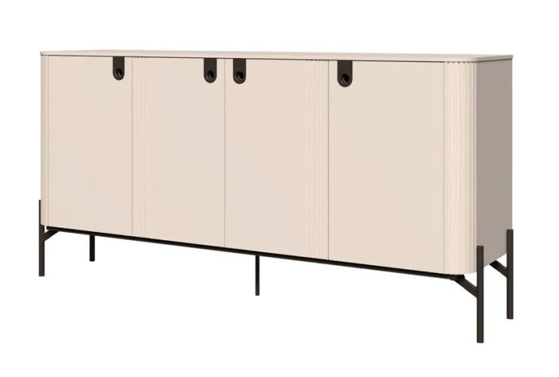 Kommode in Kaschmir | 90 x 180 x 46 cm | 4 Türen | 6 Fächer | Soft Close System | Metallbeine | dekorative Relief-Streifen