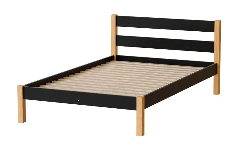 Gästebett / Einzelbett / Jugendbett Ailina 02 in Schwarz / Eiche Natur, 120 x 200 cm Liegefläche, Lattenrost im Lieferumfang enthalten, aus Kiefernholz