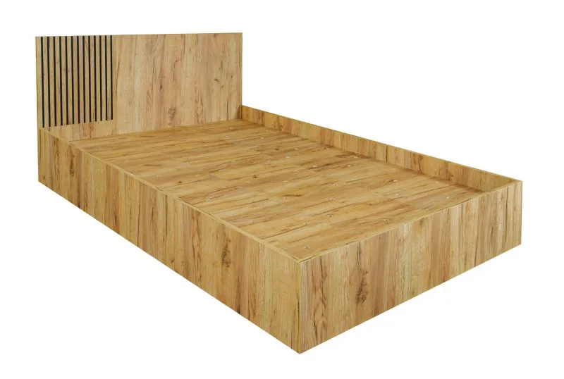 Einzelbett Calmuco 13 | Eiche Craft Gold / Schwarz | Liegefläche 120 x 200 cm | Gästebett | ABS-Kanten | Kopfteil mit edlem geriffelten Design