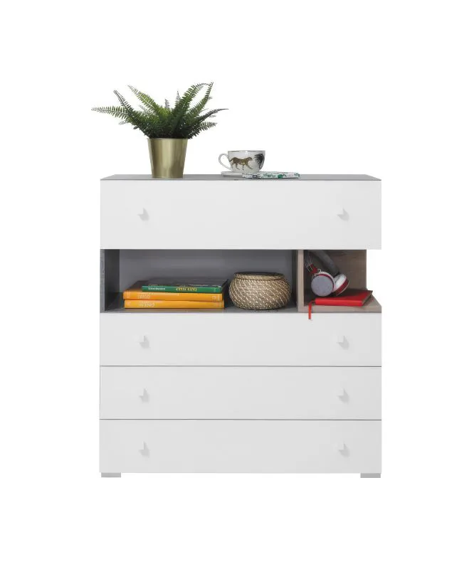 Jugendzimmer - Kommode Lede 11, Farbe: Grau / Eiche / Weiß - Abmessungen: 90 x 85 x 40 cm (H x B x T)