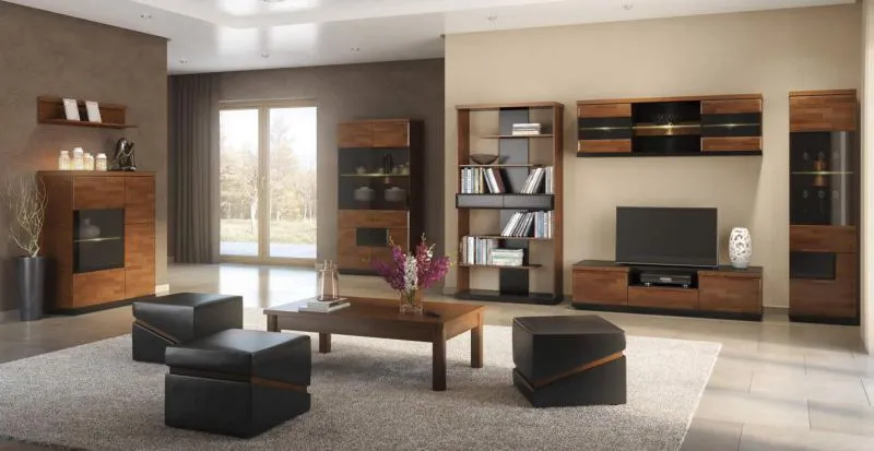 Easy Möbel Wohnzimmer Komplett - Set A Postira, 11-teilig, teilmassiv, Farbe: Walnuss / Schwarz Abbildung