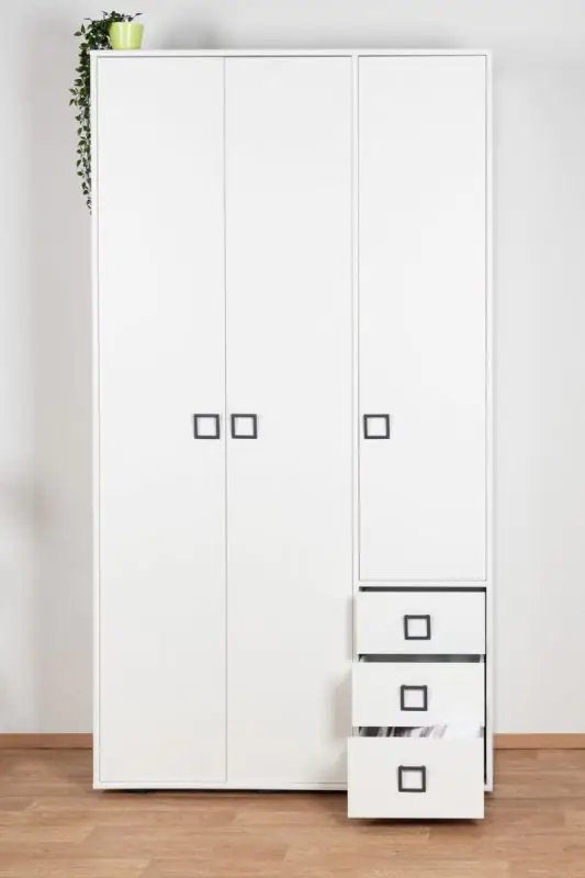 Kinderzimmer - Drehtürenschrank / Kleiderschrank Benjamin 14, Farbe: Weiß - Abmessungen: 198 x 126 x 56 cm (H x B x T)