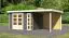 Gartenhaus SET terragrau mit Anbaudach 2,4 m Breite, Rückwand, Grundfläche: 9m²