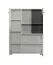 Vitrine mit zwei Türen Idos 04, acht Fächer, Farbe: Weiß / Weiß Hochglanz / Schwarz, Parsolglas, Maße: 124 x 87,5 x 35 cm, ABS-Kantenschutz
