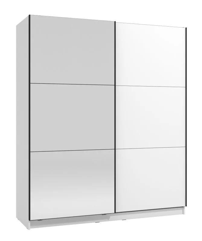 Heller Kleiderschrank mit einer Spiegeltür Kule 06, Farbe: Weiß, Schiebetürenschrank, modernes Design, eine Kleiderstange, sechs Fächer, Maße: 210 x 179 x 62,5 cm