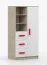 80 cm breites Bücherregal | 159 x 80 x 40 cm | Weiß / Sonoma Eiche | Smolikas 29 | 3 Schubladen | 7 Fächer | rote Holzgriffe | Kinder | Jugend